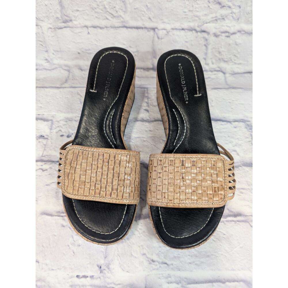 Donald J Pliner Syde tan Leather Woven Wedge Platform Slide Sandals Shoes 8M
